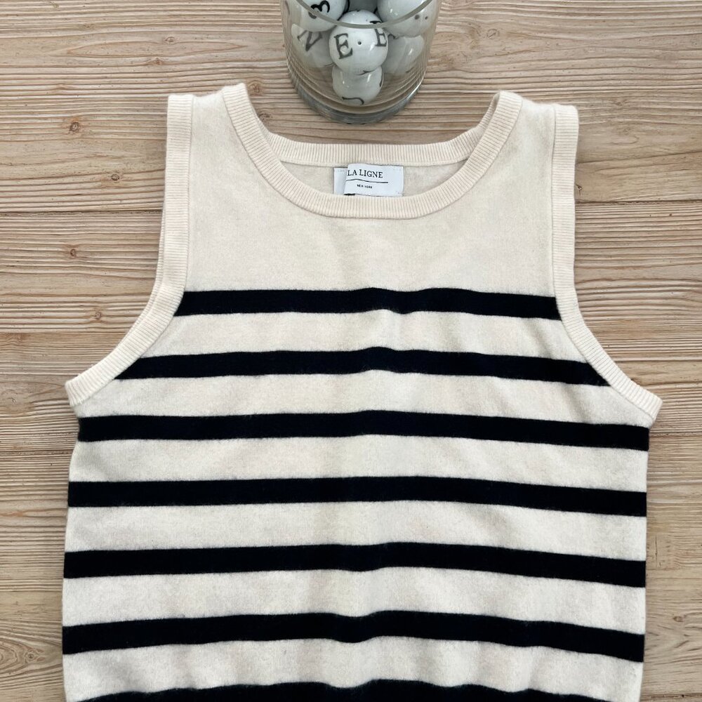 La Ligne Cashmere Stripe Sweater Vest – Ivory/Black – XL - Picture 6 of 6
